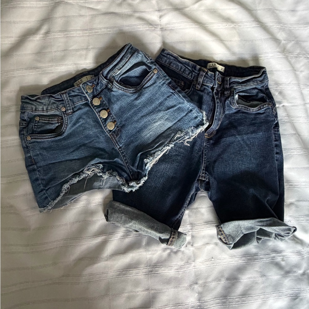 Bundle 2 U2B Urban Basics Dark Wash Denim Shorts Size 3 Button Fly Bermuda